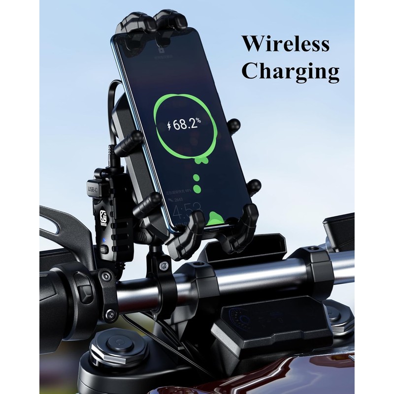 BRCOVAN Motorcycle Phone Mount with Qi Wireless & USB-C Charger