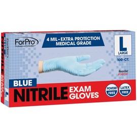 ForPro Disposable Nitrile Exam Gloves, Medical Grade, 4 Mil Extra Protection, Powder-Free, Latex-Free, Non-Sterile, Food Safe, Blue, Large, 100-Count