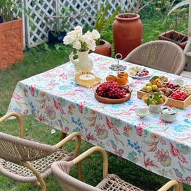 ZIWUROAD Rectangle Tablecloth, Linen Textured Wrinkle Free Waterproof Table Cloth, Flowers and Birds Fabric Table Cover for Outdoor, Farmhouse, Dining, Kitchen - Spring/Summer, 60 x 120 Inch