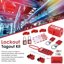 Lockout Tagout Kit, Block Off Kit for Electricians, Electrical Circuit Breaker Lockout Tagout Kit, Electrical Safety Lockout Padlock, Safety Padlock Tags Hasps Set for Industrial, with Storage Bag