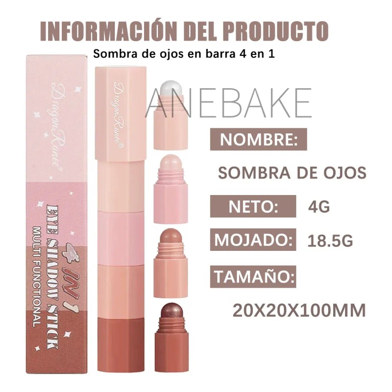 4 En 1 Sombra Para Ojos Varios Tonos,suave De Larga