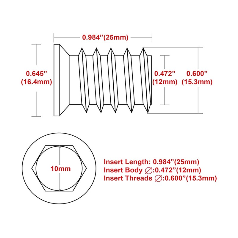 SBRRAIL 50 PCS 3/8-16 Threaded Inserts for Wood Furniture Screw,Steel