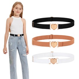 WERFORU 3 Pack Girls Elastic Belts Kids Stretch Belts Fashion Cute Adjustable Heart Belt