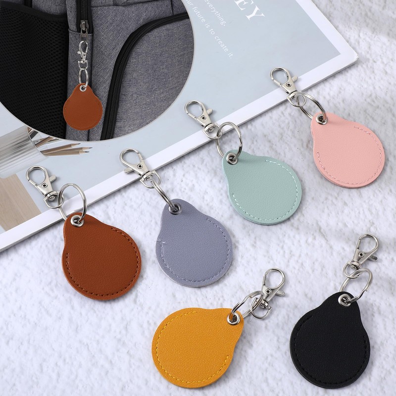 6 Pcs Leather Proximity ID Card Keychain Protector RFID Key
