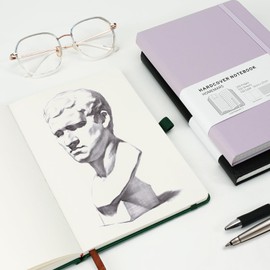 HOMEMARS Notebook, Notebook, Blank A5, Notebook A5, Journal Book, Sketchbook, Notepad, Notebooks A5, 100 GSM, 200 Pages, Pack of 2, Blank Paper, Leather Hardcover, Green Black