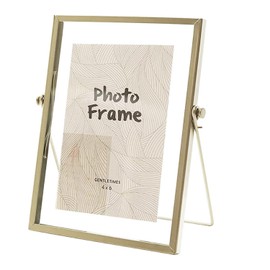 aleawol Glass Metal Picture Frame, 15 x 20 cm, Gold Metal Photo Frame, Retro Vintage Floating Picture Frame, Geometric Picture Frame for Desktop Decoration