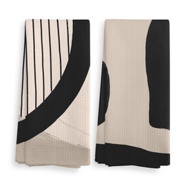NOQL Beige Black Abstract Art Kitchen Towels and Dishcloths Set of 2, Bohemian Bathroom Kitchen Decor, Bohemian Art Drying Cloth Hand Tea Towels for Modern Bathroom Kitchen Decor, 16×24 Inches