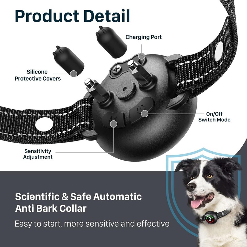 NBJU Rechargeable Anti Barking Collar with 5 Adjustable Sensitivity For