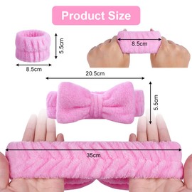 AOMIG Spa Headband, Face Wrist Soft Hair Band, Elastic Wrist Sweatband, Cosmetic Headband for Women, Girls, Facial Cleansing, Beauty, Yoga (Headband + Bracelet, Pink)