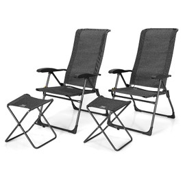 Giantex 4 Pcs Folding Patio Chairs Set 2 Pack Patio Dining Chairs with Footrest Portable Sling Chairs Camping Lawn Chairs with Adjustable Back Outdoor Bistro Chairs for Porch Garden Yard Pool
