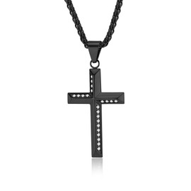 EJARY Cross Necklace for Men Stainless Steel Christian Cross Pendant Necklaces Cubic Zirconia Men's Cross Necklaces Jewelry for Father Dad Husband Son, Black