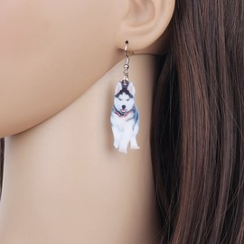 Acrylic Handsome Siberian Husky Earrings Dangle Drop Pets Dog Jewelry for Women Girls Ladies Teens Charm Gift, Acrylic, Sandstone