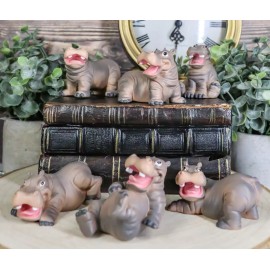 Ebros Whimsical Baby Hippo Set of 6 River Hippopotamus Small Figurines 3"H