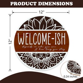 Bolisom Farmhouse Welcome-ish Front Door Sign, Inspirational Minimalist Flower Wood Hanger Outdoor Outside Porch Home Decor, Motivational Rustic Floral Wooden Wreath Indoor Wall Hanging Decoration