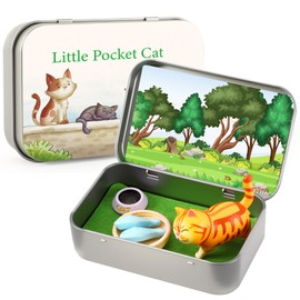 JULEASEL Little Pocket Cat, Cute Kitty in Tin Box, DIY Pet Cat Adoption, Travel Buddy, Perfect Brithday Gift for Kids, Pet Lovers