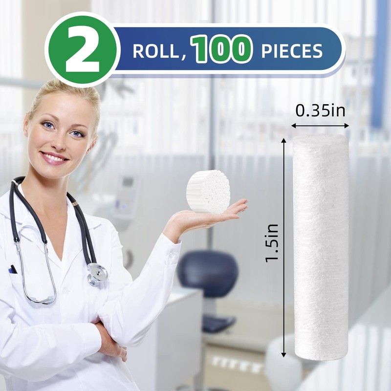 Annhua 100 PCS Cotton Rolls Dental Gauze Cotton Rolls Non-Sterile,