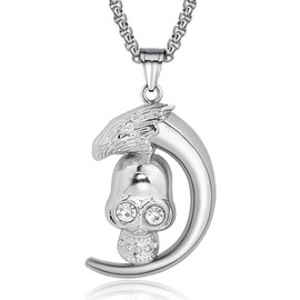 Chamqueen Stainless Steel Vintage Style Pendant Necklace Handsome Jewelry Gifts For Men And Boys Skull