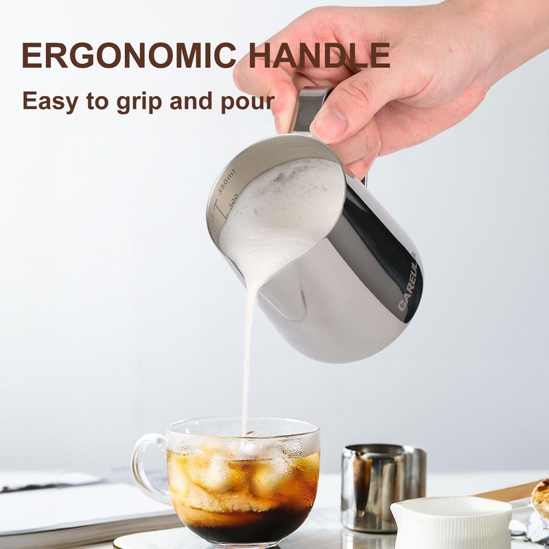 Milk Frothing Pitcher, 12oz Stainless Steel Milk Frother Cup Steaming