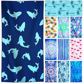 Microfiber Lightweight Thin Beach Towel Compact Sandproof Clearance Towels Quick Dry Sand Free Swim Pool Camping Blanket Travel Essentials Accessories Vacation Women Men Adults Small Navy Fish