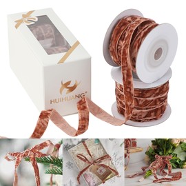 HUIHUANG Rust Red Velvet Ribbon 3/8 inch Crushed Thin Velvet Ribbon for Christmas Tree Ornaments, Gift Wrapping, Wreath Decoration, Invitations, Holiday Home Decor, Bows, Flower Bouquet -10 Yards