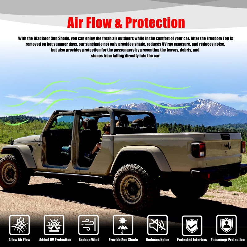 Goldfire Top Sunshade Mesh for Jeep Gladiator JT 2018-2023 4-Door
