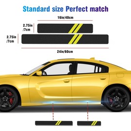 4PCS Door Sill Scratch Protector Stickers Compatible with Challenger Charger Car Threshold Protection Stickers Thickened Carbon Fiber Textured Leather Material Anti-Scratch（Yellow）