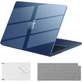 EooCoo Funda Compatible con Macbook Air 13.6 Pulgadas M3 M2 Case para 2024 2022 A3113 A2681, Carcasa Cubierta de Caja Dura de PláStico + TPU Teclado Cubierta + Protector Pantalla, Cristal Medianoche
