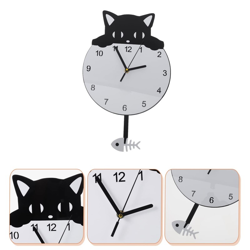 HOMSFOU Silent Wall Clock Wall Hanging Clock Round Cat Kitten