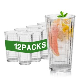 Reusable Plastic Drinking Glasses, Water Glasses Set of 12, Unbreakable Plastic Cups Acrylic Glasses Drinkware, Stackable Clear Kitchen Tumblers, Shatter-Proof, BPA-Free, Dishwasher-Safe (350ML)