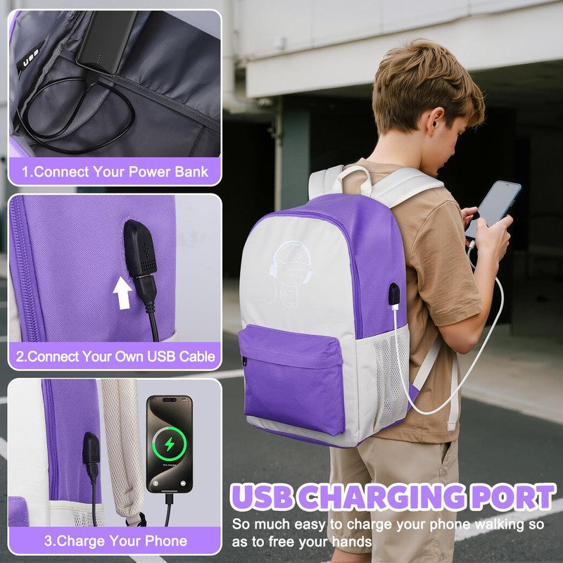 SAMIT Anime Luminous Backpack with USB Charging Port Anti Theft