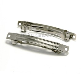 6 DIY Silver Steel 3 inch Plain Barrette Hair Clip Findings w/2 Embellishing Holes