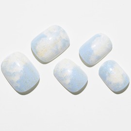 GLAMERMAID Press on Nails Extra Short Squoval, Spring Summer Glitter Blue Sky with White Clouds French Tip Glue on Gel Nails, 24Pcs UV Finish Fake Nail Acrylic False Nails Manicure Kits for Women Girl