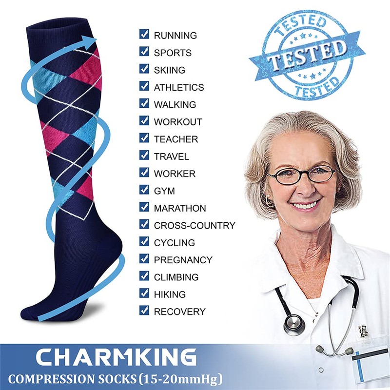 CHARMKING 6 Pairs-Compression Socks for Women & Men Circulation Best