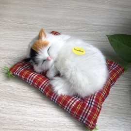 Simulation Lovely Cat Make Sounds Doll Cute Sleeping Plush Cats on Mat Stuffed Decorations Great Gift