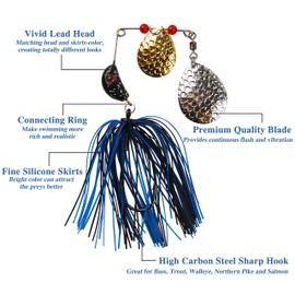 OROOTL Spinnerbait Fishing Lures Kit, 3/4oz Spinner Baits for Bass Fishing Spinning Lures with Double Colorado Blades Buzzbait Swimbait Jigs for Trout Pike Walleye Freshwater Saltwater Fishing