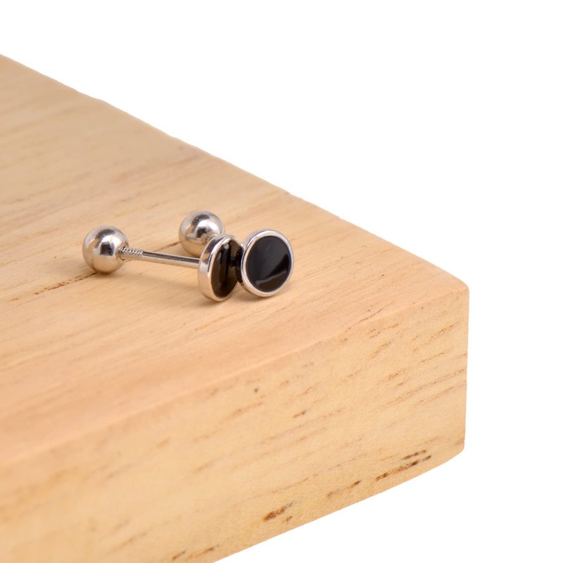 9mm 925 Sterling Silver Black Onyx Round Button Earrings Studs