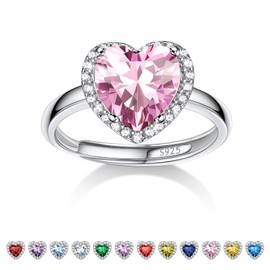Bestyle Women's Moonstone Ring Adjustable Crystal Ring 925 Silver for Women Girls, Crystal Sterling Silver, Pink Tourmaline