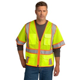 CornerStone Unisex ANSI 107 Class 3 Surveyor Mesh Zippered Two-Tone Short Sleeve Vest, Safety Yellow, X-Large