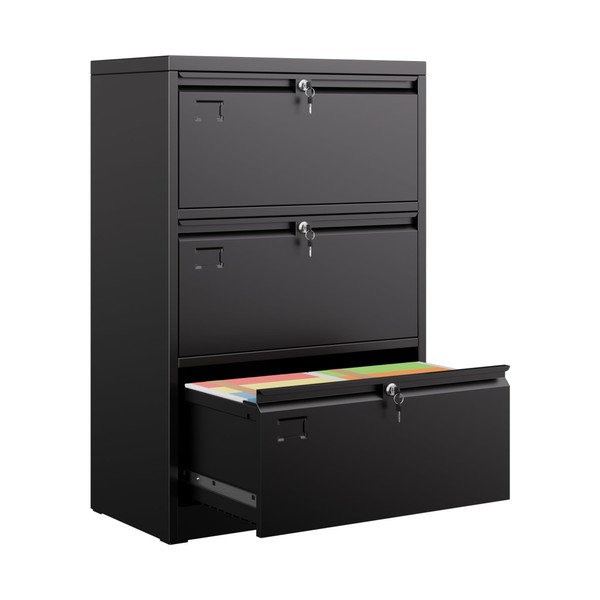 Aobabo 3 Drawer Wide Lateral File Cabinet, Metal Filing Cabinet