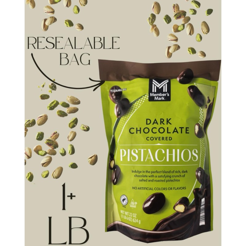 MM Dark Chocolate Covered Pistachios, 22 Ounces, Resealable Bag