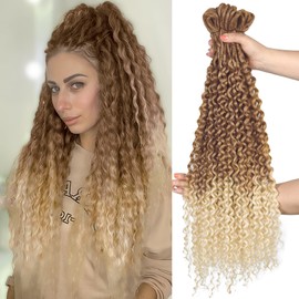 WIGER Ombre Blonde Curly Double Ended Dreadlock Extension with Wavy Ends for Women - Handmade Synthetic Dread Hair (20 Strands, 27/613)