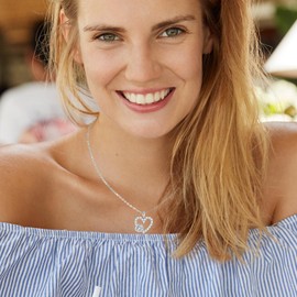 Myrnaist Women's Heart Necklace with Zirconia for Her Stainless Steel Heart Pendant Jewellery Gifts for Women Girls Birthday (39 + 5.2 cm), Stainless Steel, Zircon