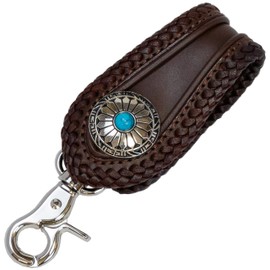 Gravedad Cowhide Men's Belt Loop Genuine Leather Key Chain Leather Biker Native Concho, Turquoise, Braun