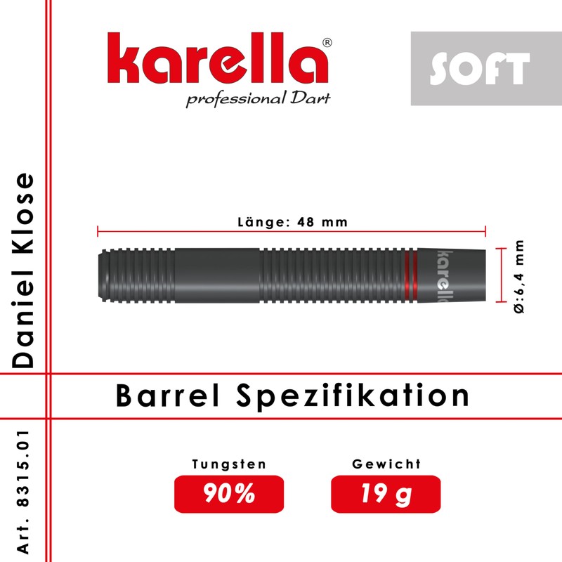 Karella Daniel Klose Softdart 90% Tungsten 19g 2 Flight Sets