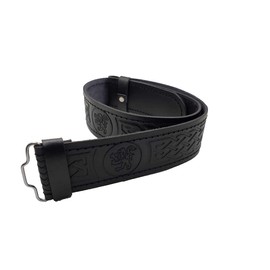 AAR Kilt Belt for Men Leather Black Rampart Lion Embossed Design Scottish Highland S-2XL
