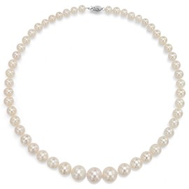 14K White Gold White Cultured Freshwater Pearl Necklace Jewelry Graduated 6-11mm 18 inch