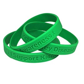 5 Green" I Support Kidney Disease Awareness" Bracelets 100% Medical Grade Silicone - Latex and Toxin Free - 5 Bracelets - Show Your Support For Kidney Disease Awareness