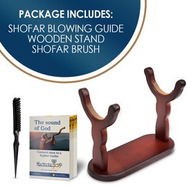 HalleluYAH Set of Shofar Stand - with Shofar Cleaning Brush, Shofar Blowing Guide | Fits All Horn Kosher Yemenite Shofars- Kudu, Oryx, Eland Full-Polished, Half-Polished- Made in Israel