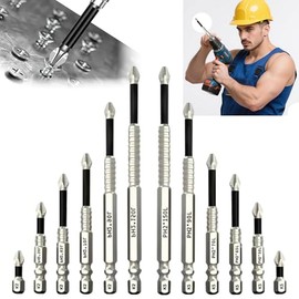 High Magnetic Screwdriver Drill Bit Set, K5 Impact Resistant Non Slip Bit, Anti-Slip Magnetic Electric Screwdriver Set, 25 50 65 70 90 150mm (12Pcs)