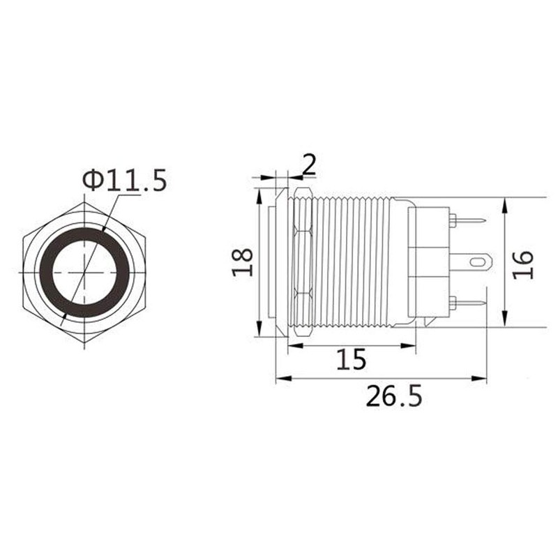 DollaTek 2 x 16 mm 10 A Momentary Switch Push